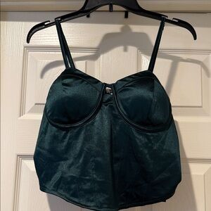 NWT Y2K Bustier Feminine Emerald Green Satin Elevated Sexy Cropped Elegant XXL